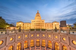 A sunset image of the Texas state capitol, where statewide laws regarding uber accidents were passed in 2017.