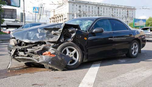 A vehicle that has been damaged in a one-car crash.